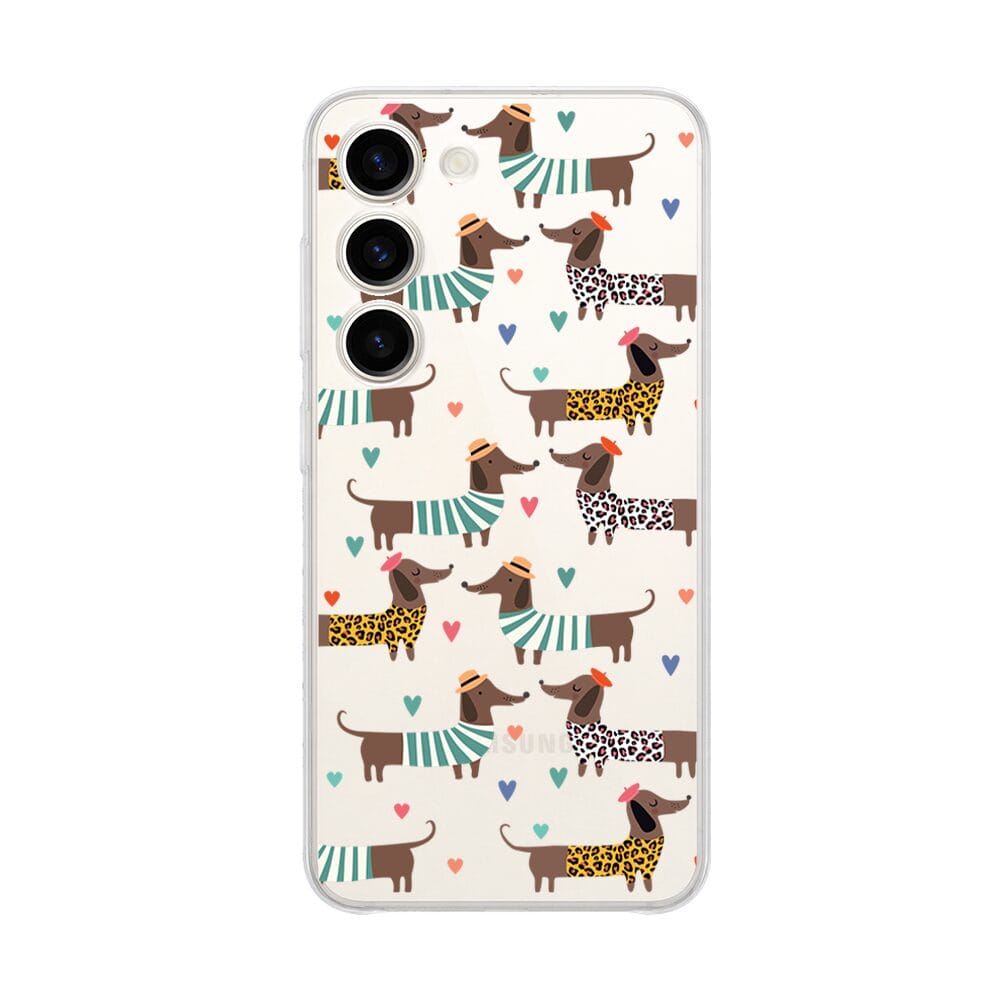 Etui do Samsung Galaxy S23 przeźroczyste, silikonowe Flexi, zakochane jamniki (2)