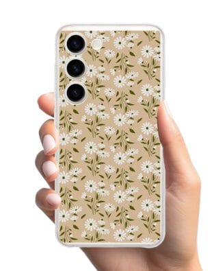 Etui do Samsung Galaxy S23 przeźroczyste, silikonowe Flexi, delikatne kwiatki na cielistym tle