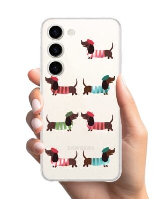 Etui do Samsung Galaxy S23 przeźroczyste, silikonowe Flexi, jamnik w Paryżu