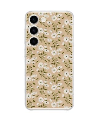 Etui do Samsung Galaxy S23 przeźroczyste, silikonowe Flexi, delikatne kwiatki na cielistym tle