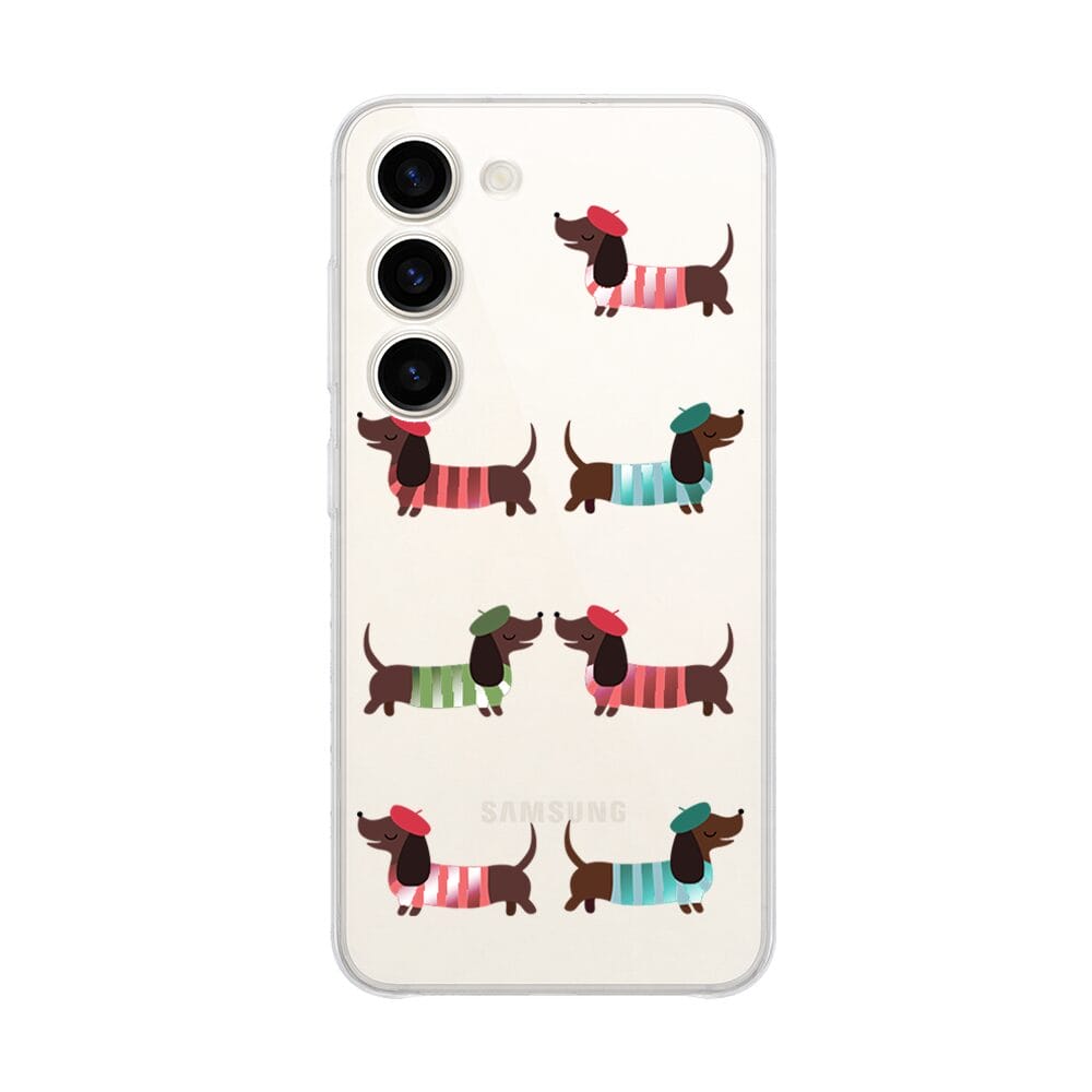 Samsung Galaxy s 23-2Etui do Samsung Galaxy S23 przeźroczyste, silikonowe Flexi, eleganckie jamniki