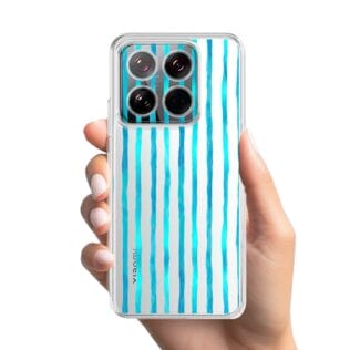 XIAOMI 14-1Etui do Xiaomi 14 Pro przeźroczyste, silikonowe Flexi, błękitne paski