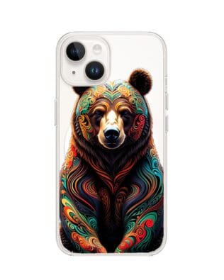 Etui do iPhone 13 Mini z MagSafe przeźroczyste, silikonowe Flexi, Dzika Mandala, Niedźwiedź