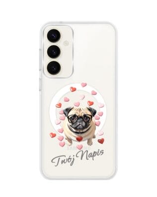 Etui do Samsung Galaxy S23 z MagSafe przeźroczyste, silikonowe Flexi, Puppy Love, pies rasy Mops
