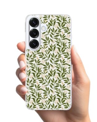 Etui do Samsung Galaxy S25 z MagSafe przeźroczyste, silikonowe Flexi, zielone gałązki