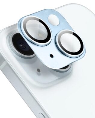 Metalowa osłona na cały aparat z wbudowanymi szkłami do iPhone 15 Plus, niebieska