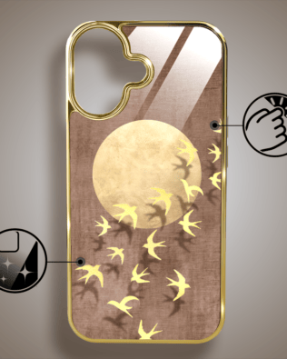 Etui do iPhone 16 Plus IBIZU Elite Glass z MagSafe Magia Azji, Taniec jaskółek, złote