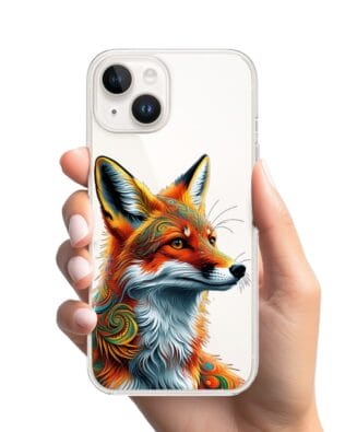 Etui do iPhone 14 przeźroczyste, silikonowe Flexi, Dzika Mandala, Twarz lisa