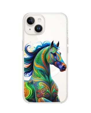 Etui do iPhone 13 z MagSafe przeźroczyste, silikonowe Flexi, Dzika Mandala, Koń