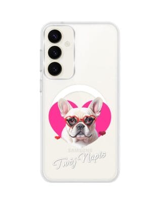 Etui do Samsung Galaxy S23 z MagSafe przeźroczyste, silikonowe Flexi, Puppy Love, pies rasy Buldog Francuski