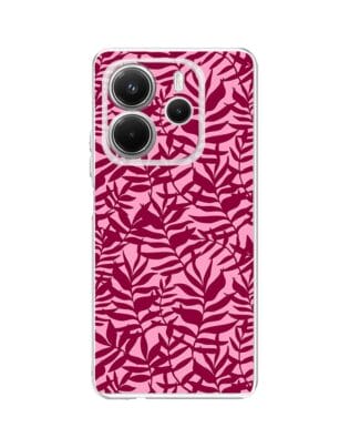 Etui do Xiaomi Redmi Note 14 4G przeźroczyste, silikonowe Flexi, bordowe liście