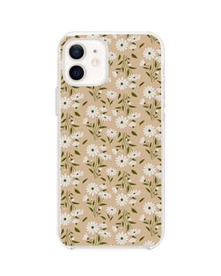 Etui do iPhone 12 Mini przeźroczyste, silikonowe Flexi, delikatne kwiatki na cielistym tle