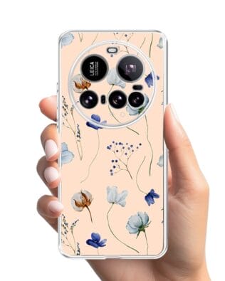 Etui do Xiaomi 15 Ultra przeźroczyste, silikonowe Flexi, kwiatki niebieskie na pudrowym tle