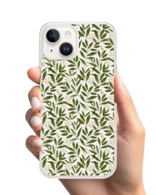 Etui do iPhone 13 przeźroczyste, silikonowe Flexi, zielone gałązki