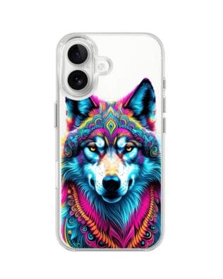 Etui do iPhone 16 Plus z MagSafe przeźroczyste, silikonowe Flexi, Dzika Mandala, Wilk