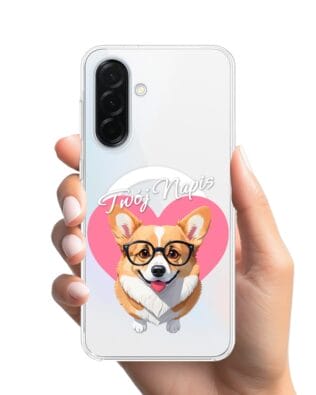 Etui do Samsung Galaxy A36 5G z MagSafe przeźroczyste, silikonowe Flexi, Puppy Love, pies rasy Corgi