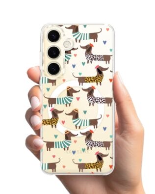 Etui do Samsung Galaxy S24 Plus z MagSafe przeźroczyste, silikonowe Flexi, zakochane jamniki
