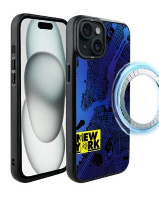 Etui do iPhone 15 IBIZU DropGuard Matt z MagSafe, Mapy Świata, New York