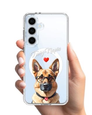Etui do Samsung Galaxy S24 FE z MagSafe przeźroczyste, silikonowe Flexi, Puppy Love, pies rasy Owczarek Niemiecki