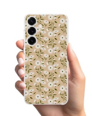 Etui do Samsung Galaxy S25 Plus przeźroczyste, silikonowe Flexi, delikatne kwiatki na cielistym tle