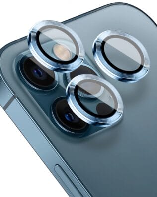 Metalowa osłona obiektywu aparatu ze szkła hartowanego 9H do iPhone 12 Pro Max, 1 zestaw, niebieski pacyficzny