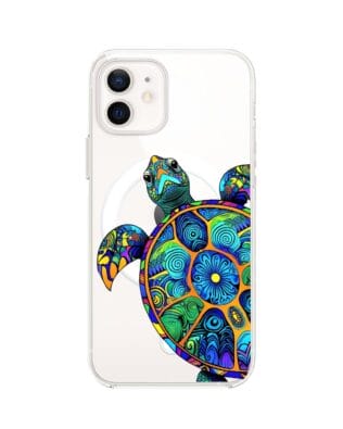 Etui do iPhone 12 Mini z MagSafe przeźroczyste, silikonowe Flexi, Dzika Mandala, Żółw