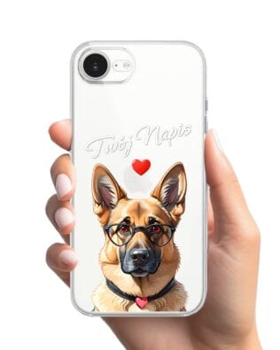 Etui do iPhone 16e przeźroczyste, silikonowe Flexi, Puppy Love, pies rasy Owczarek Niemiecki
