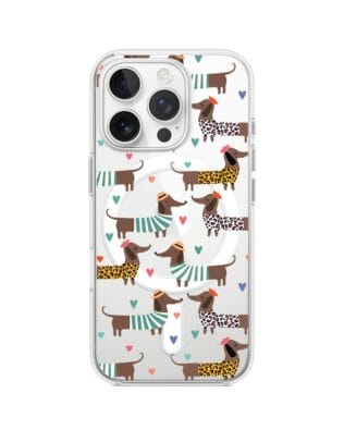Etui do iPhone 16 Pro Max z MagSafe przeźroczyste, silikonowe Flexi, zakochane jamniki