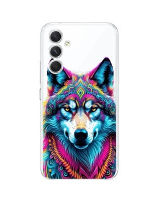 Etui do Samsung Galaxy A54 5G przeźroczyste, silikonowe Flexi, Dzika Mandala, Wilk
