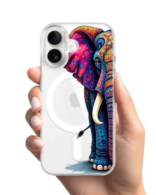 Etui do iPhone 16 z MagSafe przeźroczyste, silikonowe Flexi, Dzika Mandala, Słoń