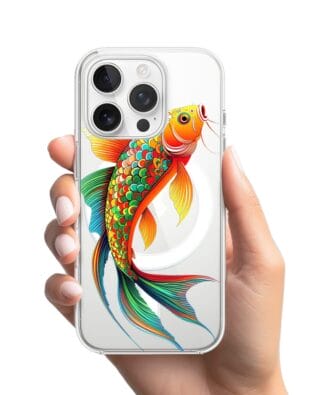 Etui do iPhone 16 Pro Max z MagSafe przeźroczyste, silikonowe Flexi, Dzika Mandala, Złota ryba