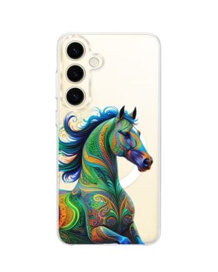 Etui do Samsung Galaxy S24 Plus z MagSafe przeźroczyste, silikonowe Flexi, Dzika Mandala, Koń