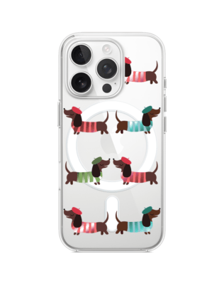 Etui do iPhone 16 Pro Max z MagSafe przeźroczyste, silikonowe Flexi, jamnik w Paryżu