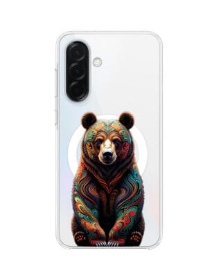 Etui do Samsung Galaxy A36 5G z MagSafe przeźroczyste, silikonowe Flexi, Dzika Mandala, Niedźwiedź