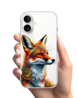 Etui do iPhone 16 przeźroczyste, silikonowe Flexi, Dzika Mandala, Twarz lisa
