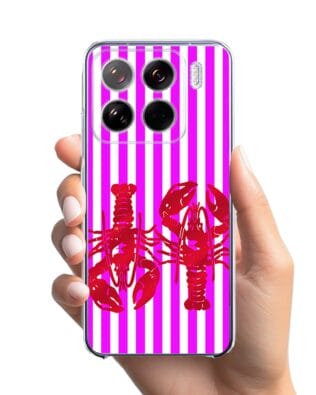 Etui do Xiaomi 15 przeźroczyste, silikonowe Flexi, kraby z różowymi paskami