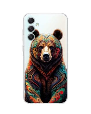 Etui do Samsung Galaxy A34 5G przeźroczyste, silikonowe Flexi, Dzika Mandala, Niedźwiedź