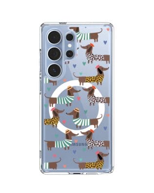 Etui do Samsung Galaxy S25 Ultra z MagSafe przeźroczyste, silikonowe Flexi, zakochane jamniki