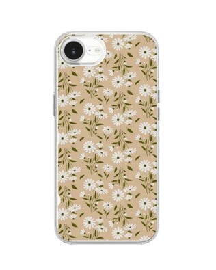 Etui do iPhone 16e przeźroczyste, silikonowe Flexi, delikatne kwiatki na cielistym tle
