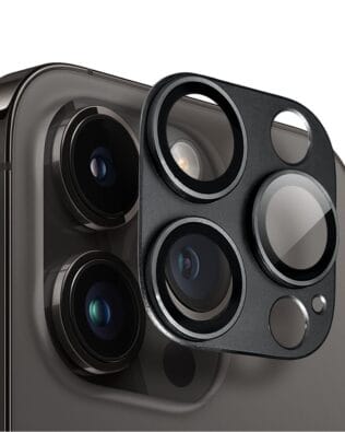 Metalowa osłona na cały aparat z wbudowanymi szkłami do iPhone 14 Pro Max, czarna