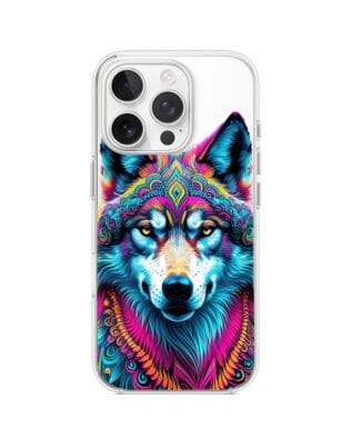 Etui do iPhone 15 Pro przeźroczyste, silikonowe Flexi, Dzika Mandala, Wilk