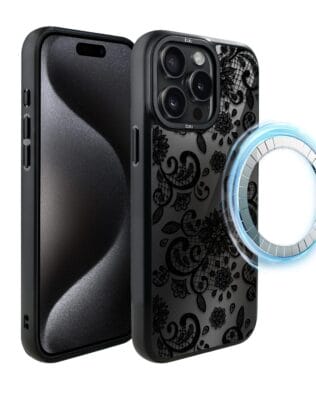 Etui do iPhone 15 Pro Max IBIZU DropGuard Matt z MagSafe, Midnight, Koronkowa czerń