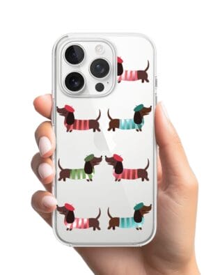 Etui do iPhone 13 Pro przeźroczyste, silikonowe Flexi, jamnik w Paryżu