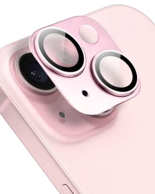 Metalowa osłona na cały aparat z wbudowanymi szkłami do iPhone 15, różowa
