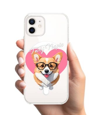Etui do iPhone 12 z MagSafe przeźroczyste, silikonowe Flexi, Puppy Love, pies rasy Corgi