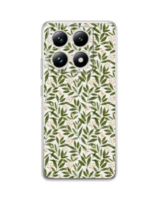 Etui do Xiaomi 14T Pro przeźroczyste, silikonowe Flexi, zielone gałązki