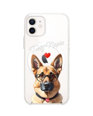Etui do iPhone 12 z MagSafe przeźroczyste, silikonowe Flexi, Puppy Love, pies rasy Owczarek Niemiecki