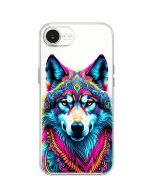 Etui do iPhone 16e z MagSafe przeźroczyste, silikonowe Flexi, Dzika Mandala, Wilk