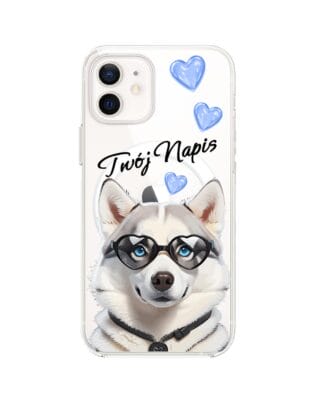 Etui do iPhone 12 Mini z MagSafe przeźroczyste, silikonowe Flexi, Puppy Love, pies rasy Husky