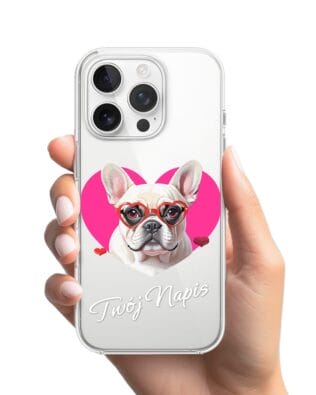Etui do iPhone 16 Pro Max przeźroczyste, silikonowe Flexi, Puppy Love, pies rasy Buldog Francuski